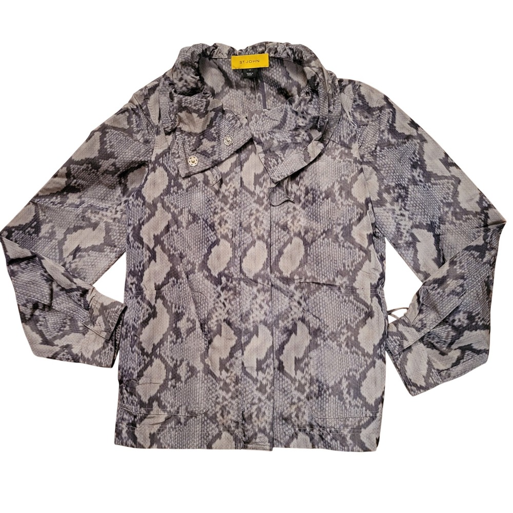 St John‎ Gray Snakeskin Print Utility Jacket Sport Gray S Windbreaker Anorak